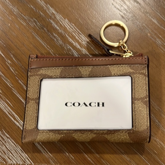 Coach Signature Mini Skinny ID Card Case Key Chain Wallet - Picture 5 of 16